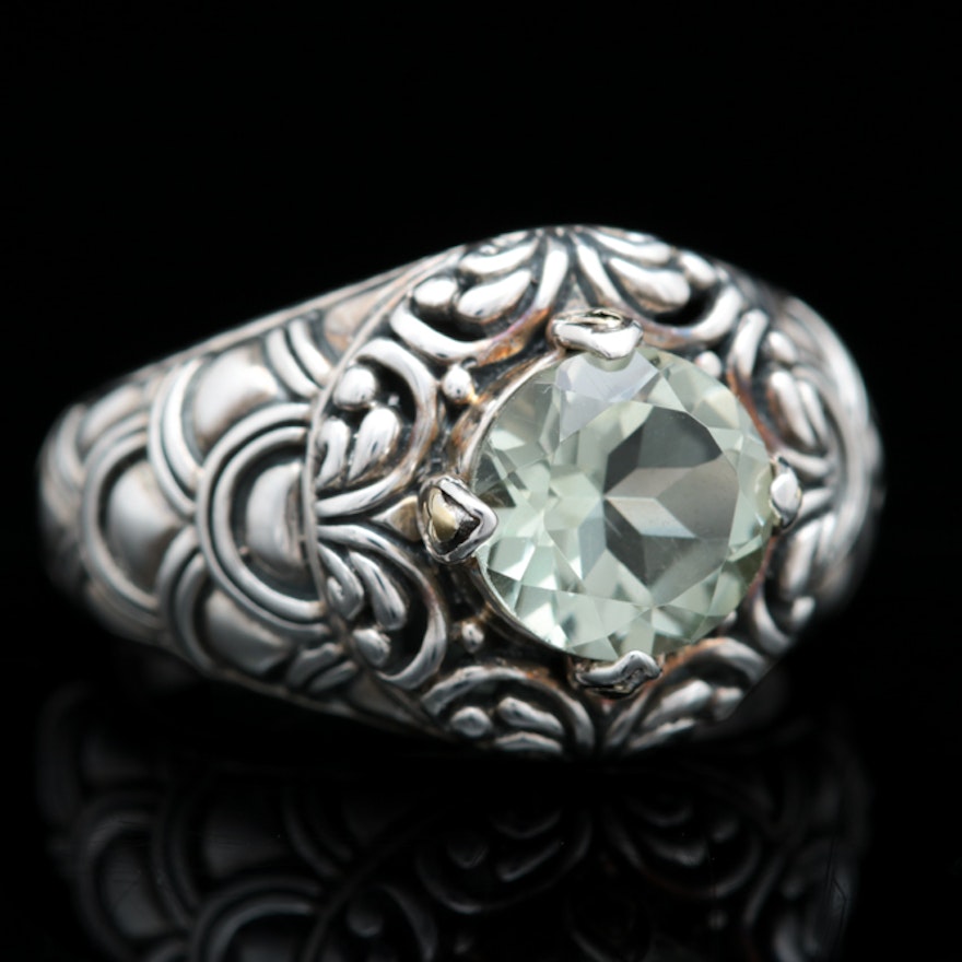 Robert Manse Sterling Silver, 18K Yellow Gold and Praseolite Cocktail Ring