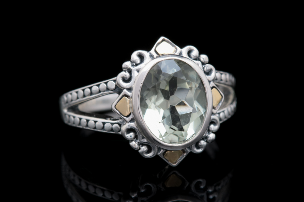 Robert Manse Sterling Silver, 18K Yellow Gold and Praseolite Cocktail Ring