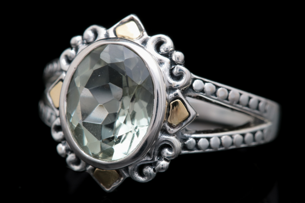 Robert Manse Sterling Silver, 18K Yellow Gold and Praseolite Cocktail Ring