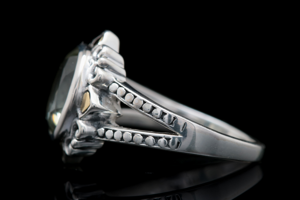 Robert Manse Sterling Silver, 18K Yellow Gold and Praseolite Cocktail Ring