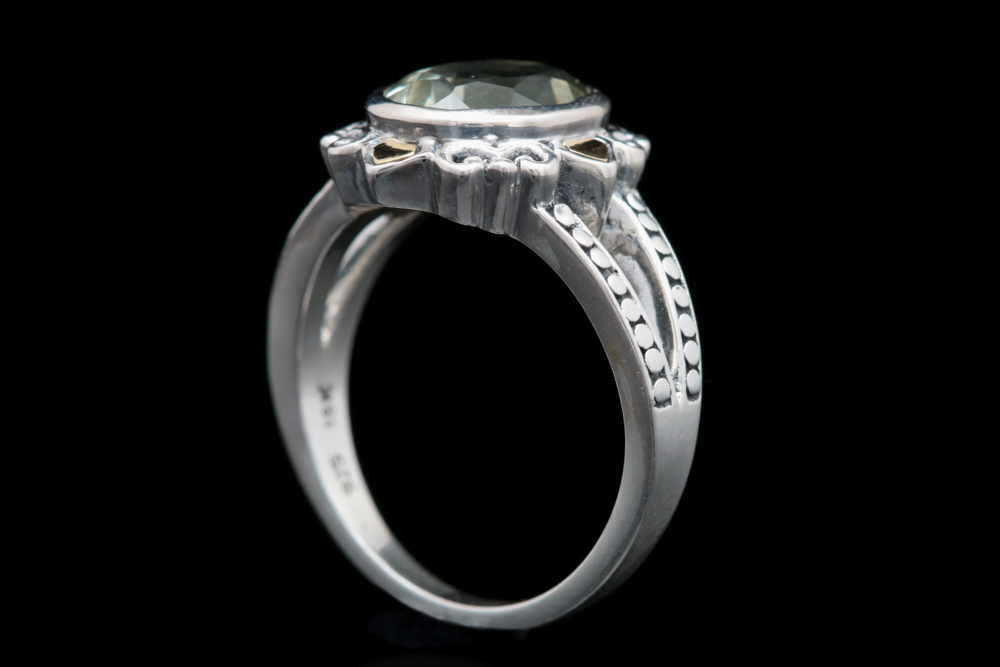 Robert Manse Sterling Silver, 18K Yellow Gold and Praseolite Cocktail Ring
