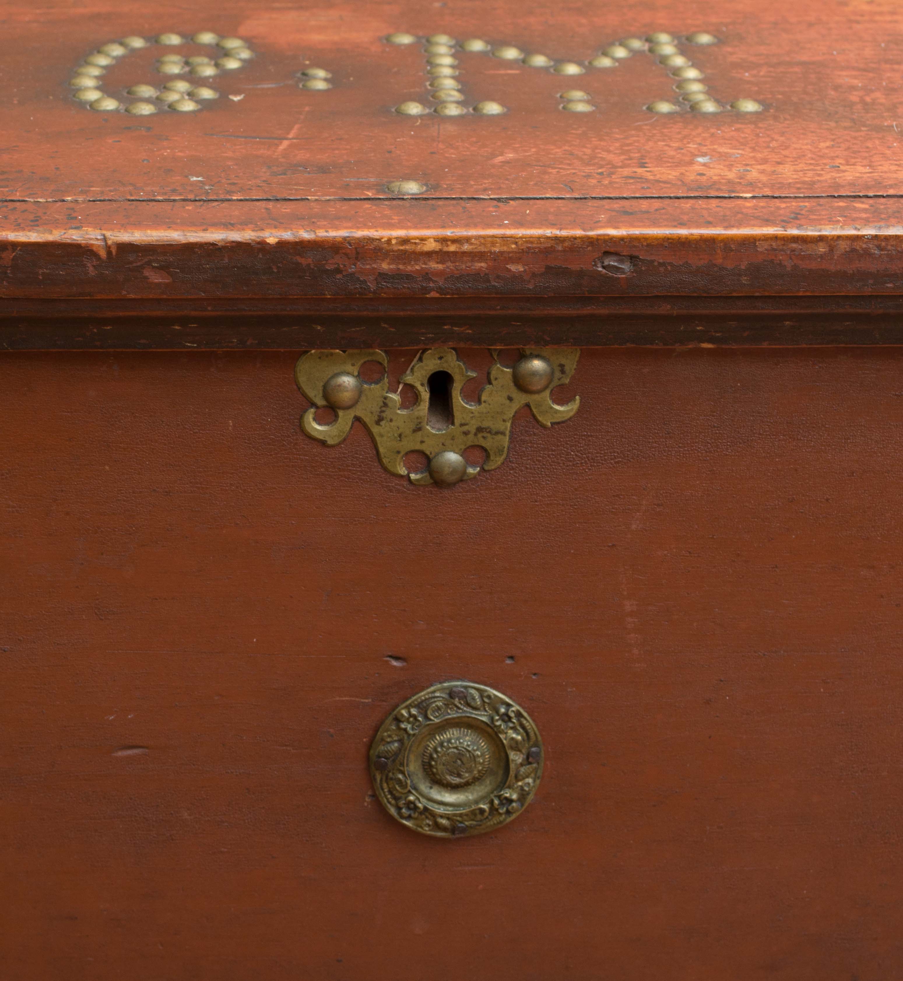 Antique Chest with Nailhead Monogram