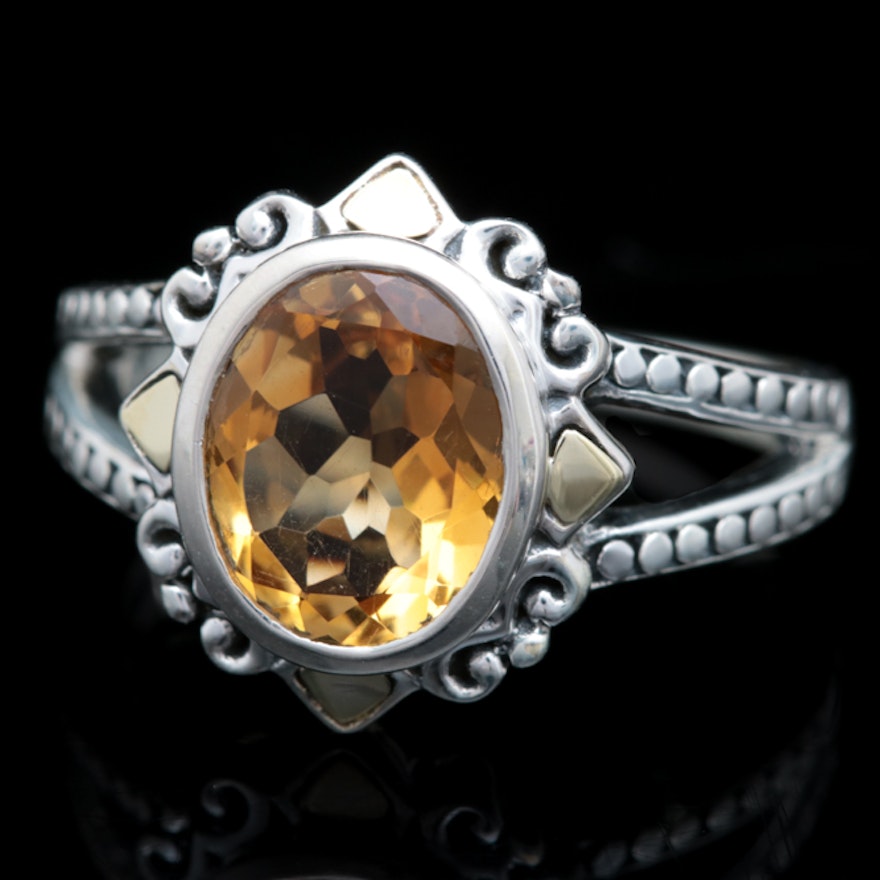 Robert Manse Sterling Silver, 18K Yellow Gold and Citrine Cocktail Ring