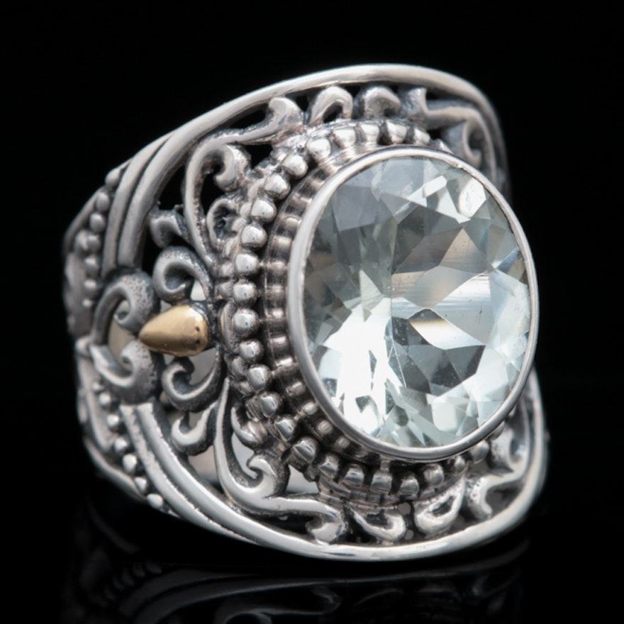 Robert Manse Sterling Silver, 18K Yellow Gold and Praseolite Ring