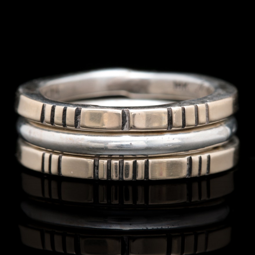 Sterling Silver with 14K Yellow Gold Stackable Ring Set