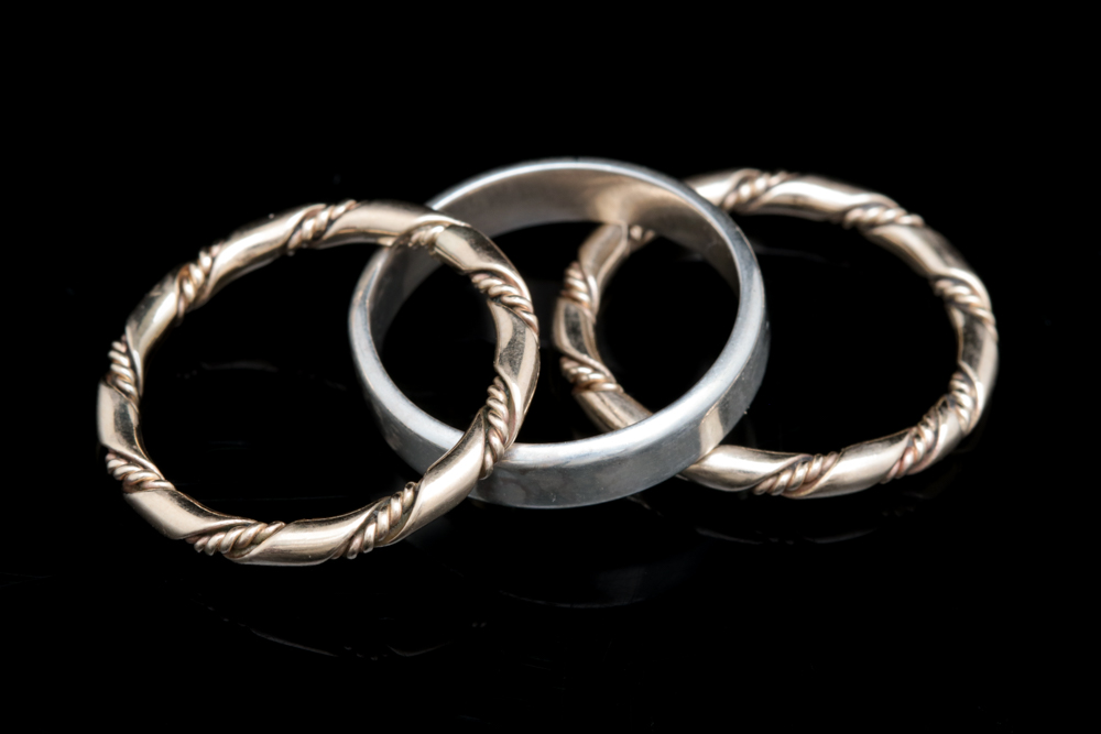 Sterling Silver and 14K Yellow Gold Wash on Sterling Stackable Ring Trio