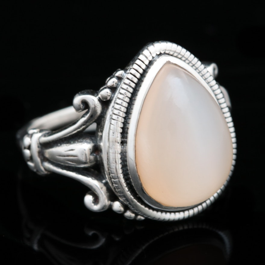 Sterling Silver and Peach Moonstone Ring