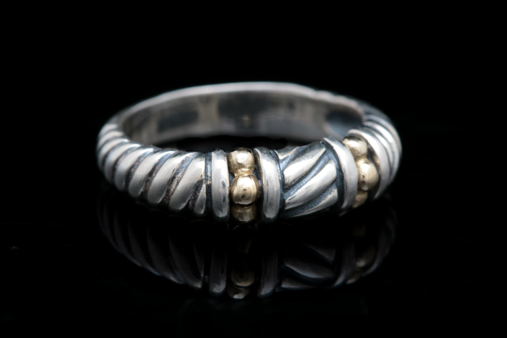 Sterling Silver and 18K Yellow Gold Band