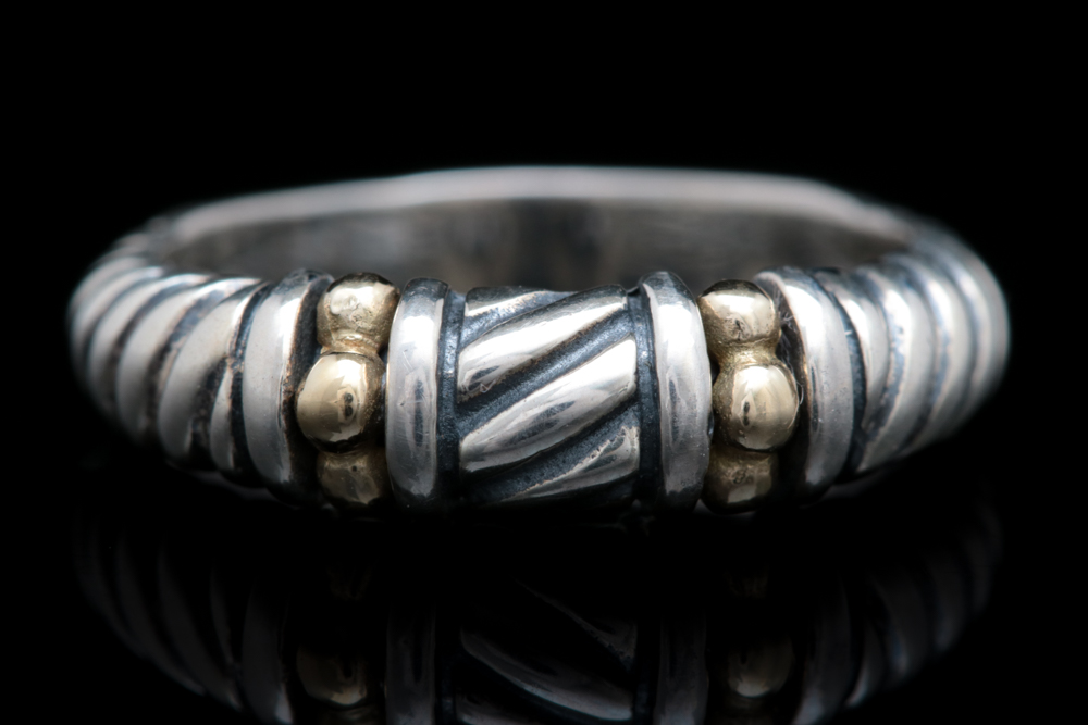 Sterling Silver and 18K Yellow Gold Band