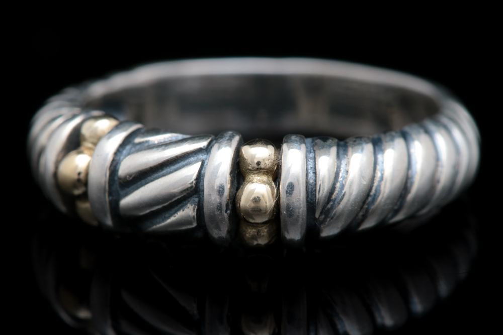 Sterling Silver and 18K Yellow Gold Band