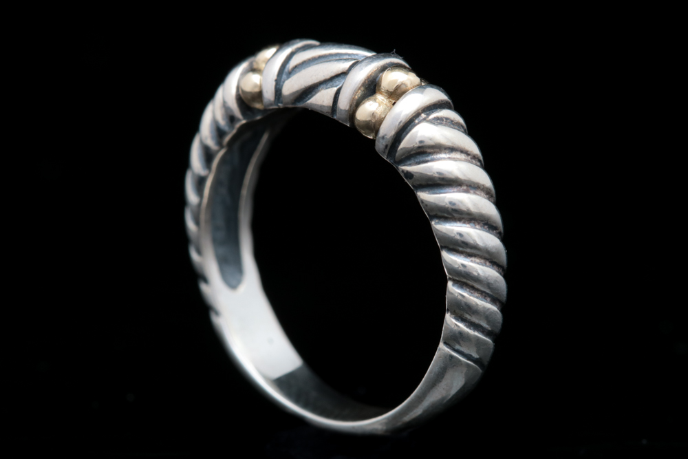 Sterling Silver and 18K Yellow Gold Band