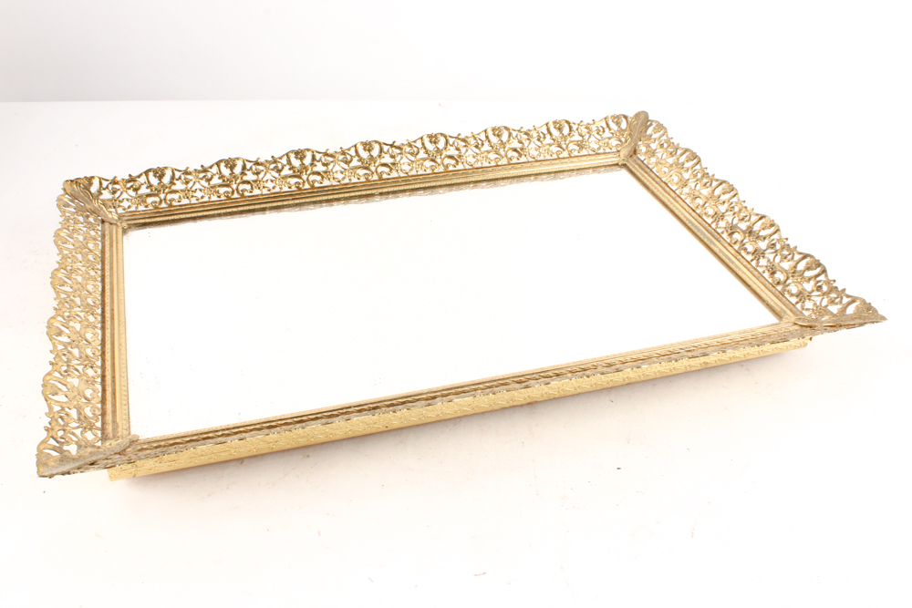 Wooden Jewelry Boxes and Gold Tone Metal Vanity Mirror