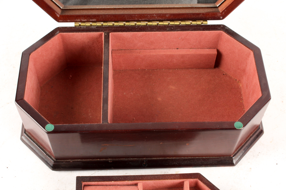 Wooden Jewelry Boxes and Gold Tone Metal Vanity Mirror