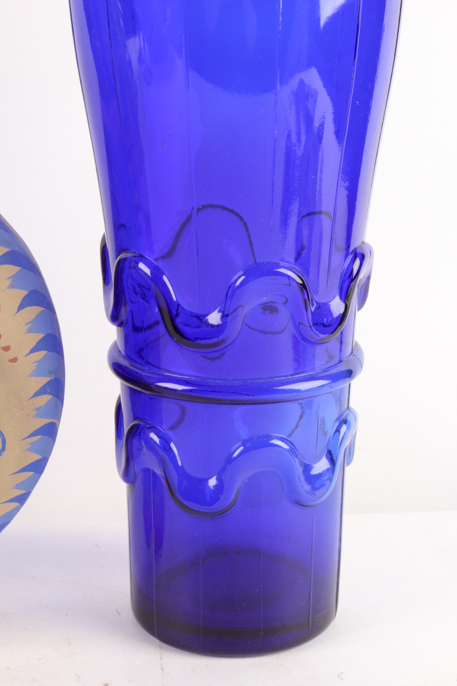 Cobalt and Green Glass Tableware and Stoneware