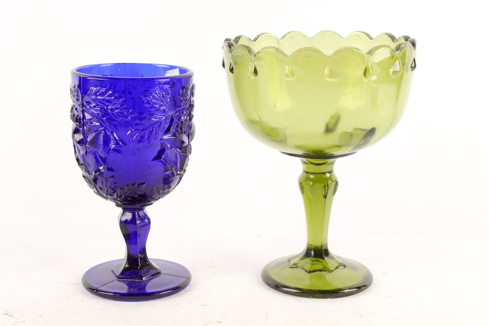 Cobalt and Green Glass Tableware and Stoneware