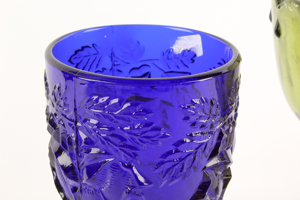 Cobalt and Green Glass Tableware and Stoneware