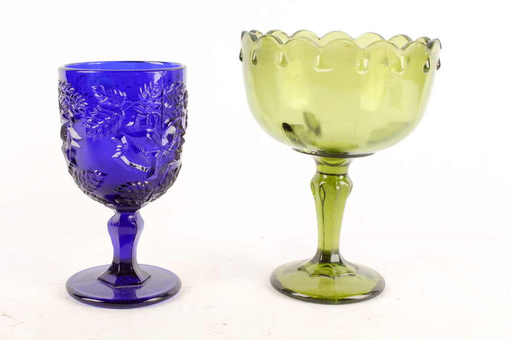 Cobalt and Green Glass Tableware and Stoneware