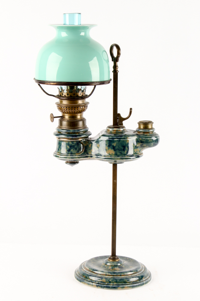 Antique Ceramic and Brass Student Oil Lamp