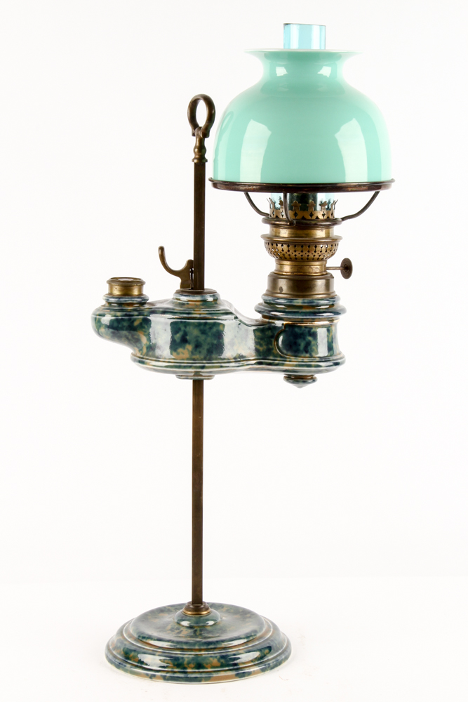 Antique Ceramic and Brass Student Oil Lamp