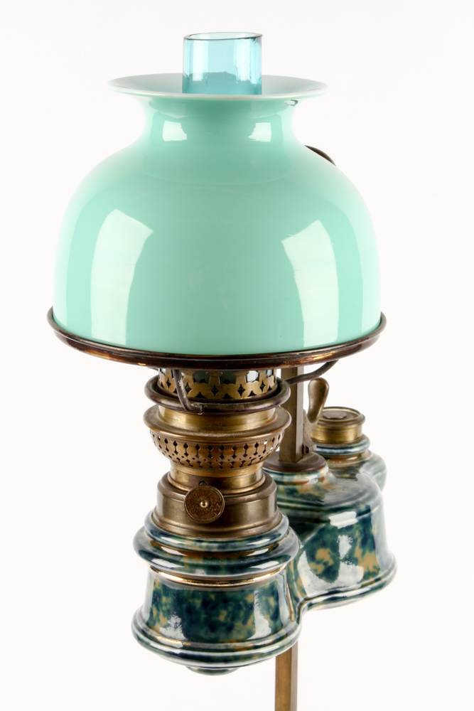 Antique Ceramic and Brass Student Oil Lamp