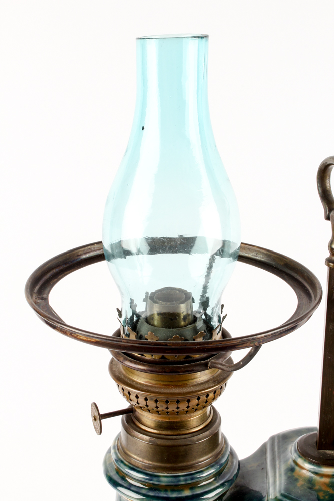 Antique Ceramic and Brass Student Oil Lamp