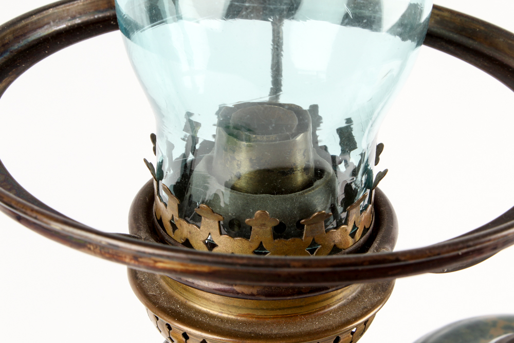 Antique Ceramic and Brass Student Oil Lamp