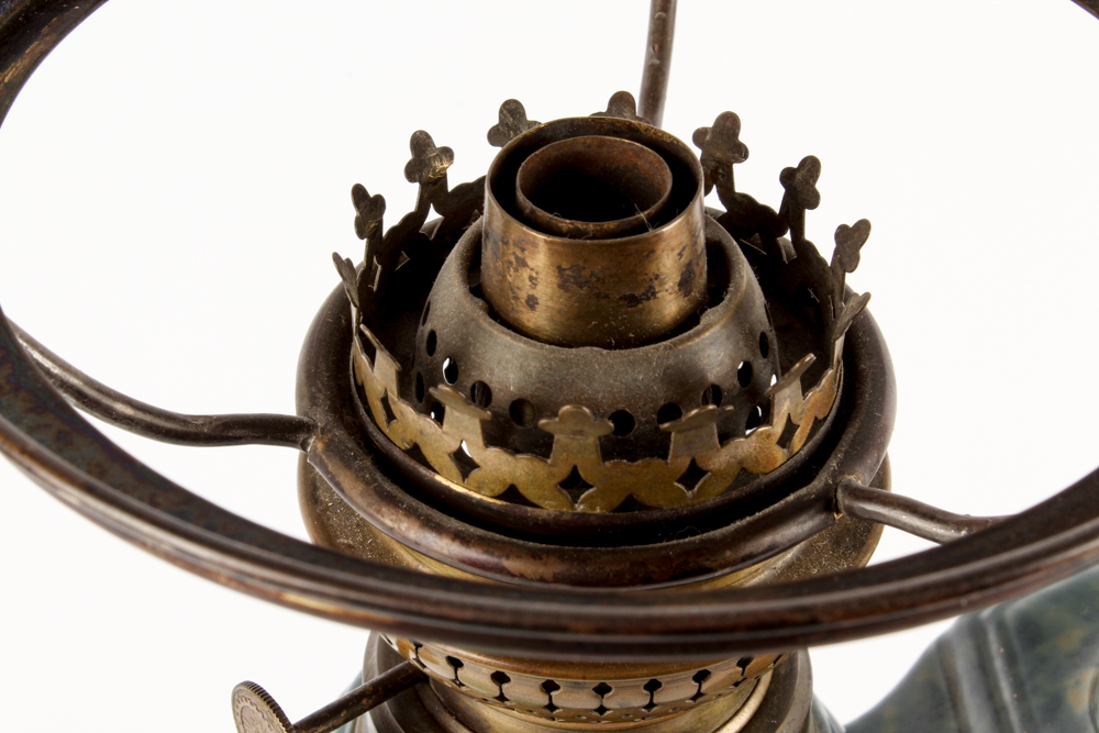 Antique Ceramic and Brass Student Oil Lamp