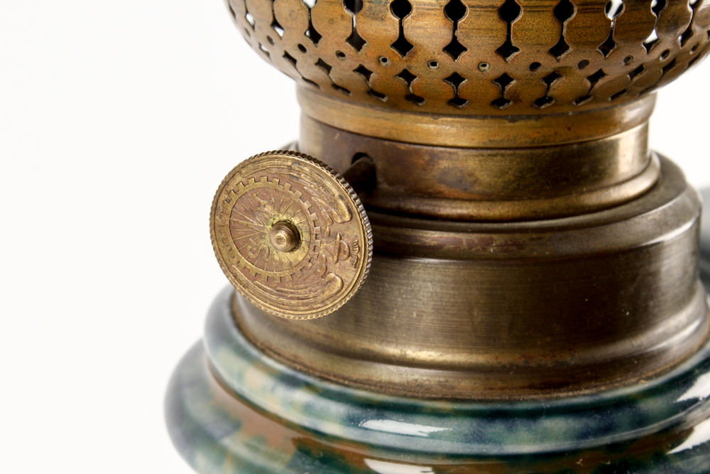 Antique Ceramic and Brass Student Oil Lamp