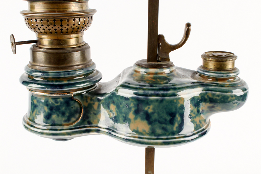Antique Ceramic and Brass Student Oil Lamp