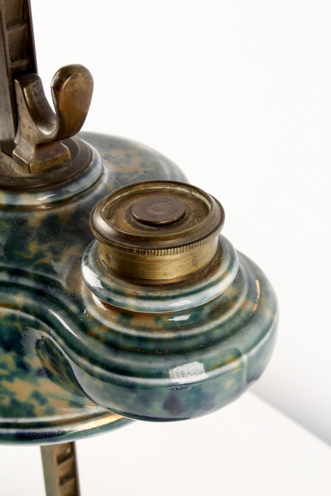Antique Ceramic and Brass Student Oil Lamp