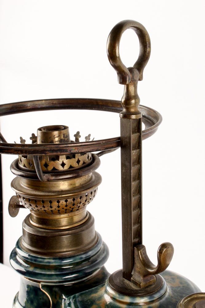 Antique Ceramic and Brass Student Oil Lamp