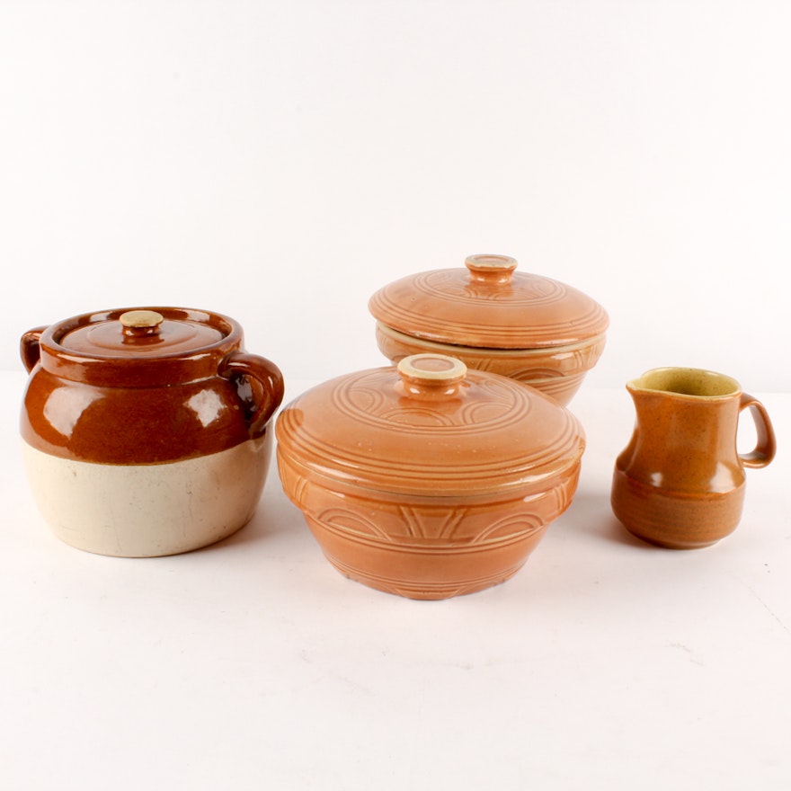 Lidded Vintage Stoneware Pots and Jug