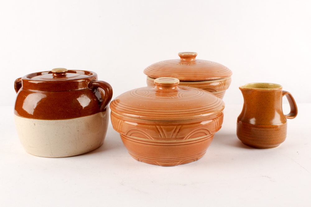 Lidded Vintage Stoneware Pots and Jug