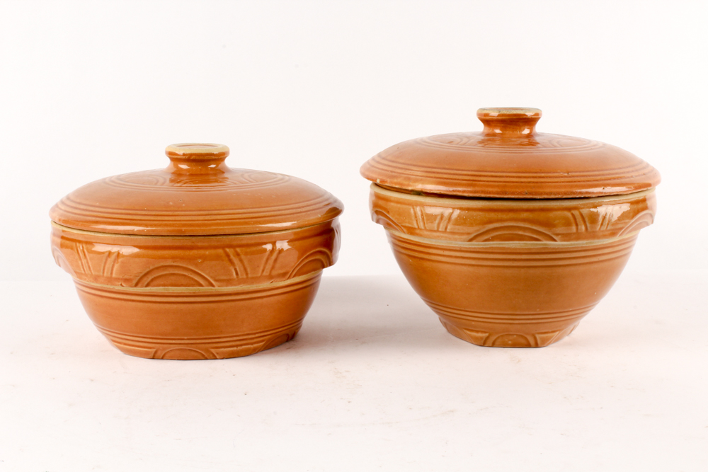 Lidded Vintage Stoneware Pots and Jug