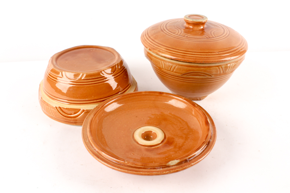 Lidded Vintage Stoneware Pots and Jug