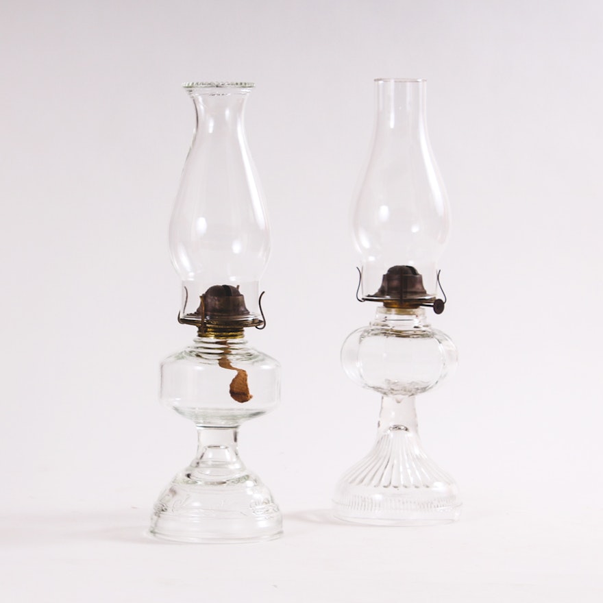 Pair of Vintage Glass Oil Lamps