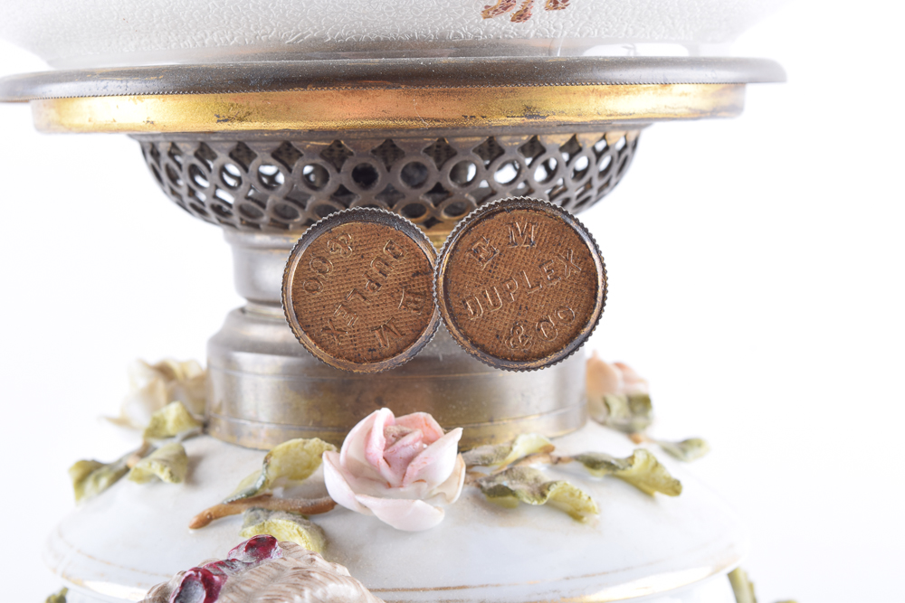 Antique Schierholz Porcelain Oil Lamp with Hand-Painted Baccarat Globe