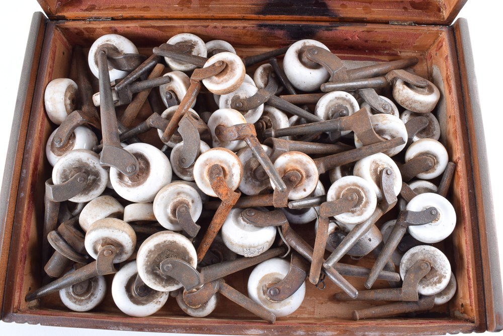 Art Deco Style Wooden Box with Porcelain Caster Collection