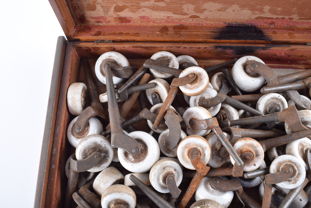 Art Deco Style Wooden Box with Porcelain Caster Collection