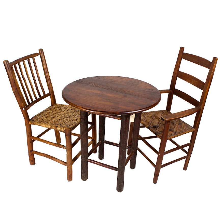 Rustic Table and Chairs with Woven Seats