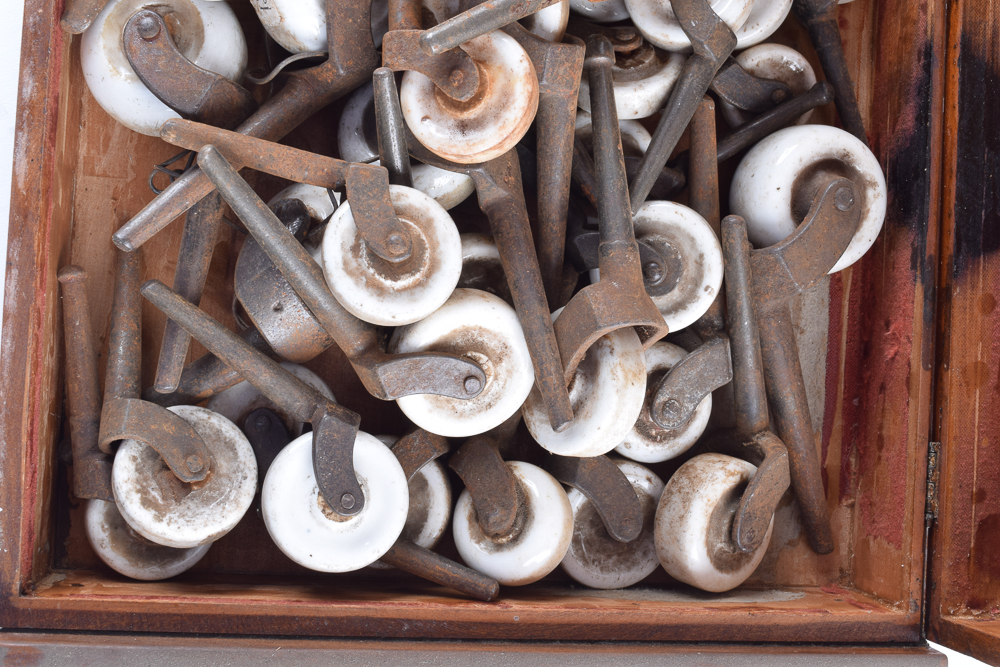 Art Deco Style Wooden Box with Porcelain Caster Collection