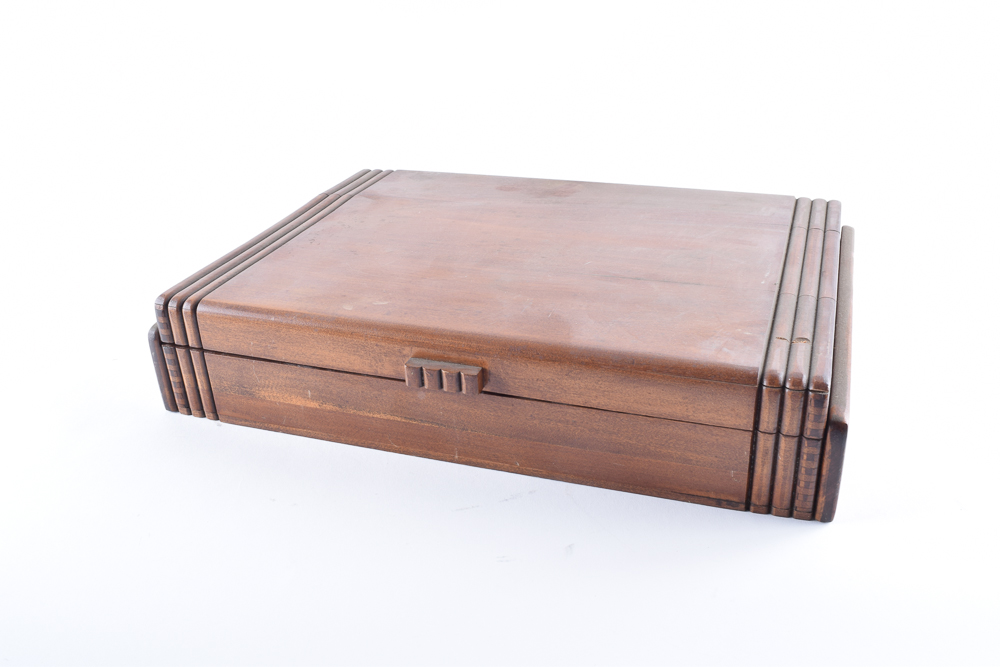 Art Deco Style Wooden Box with Porcelain Caster Collection