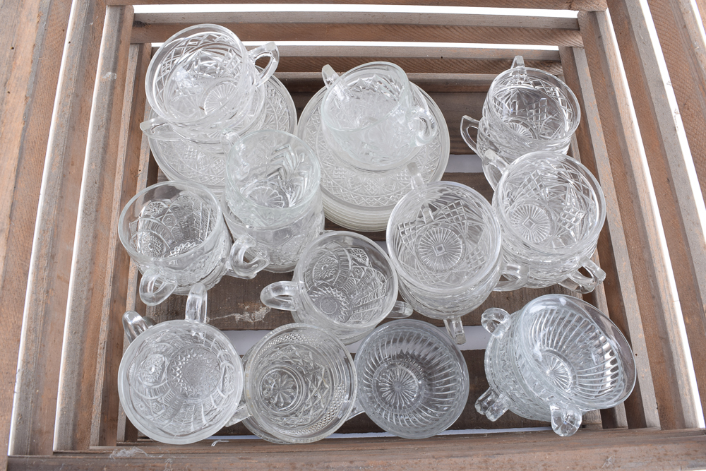 Vintage Pressed Plate and Punch Cups Glassware