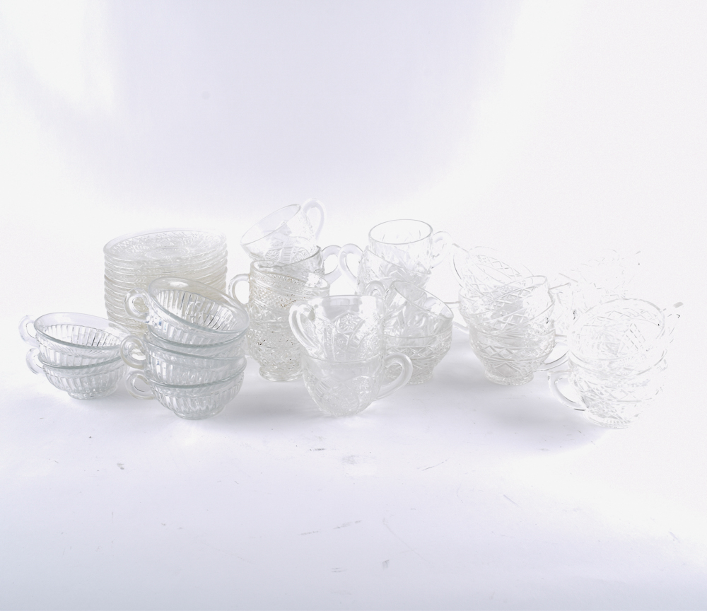 Vintage Pressed Plate and Punch Cups Glassware