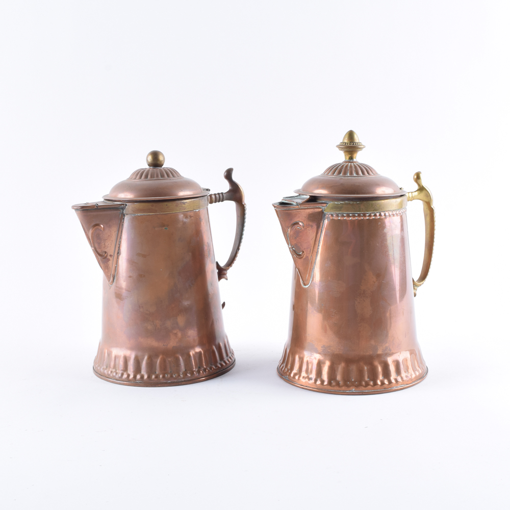 Antique Copper and Brass Coffee Pots