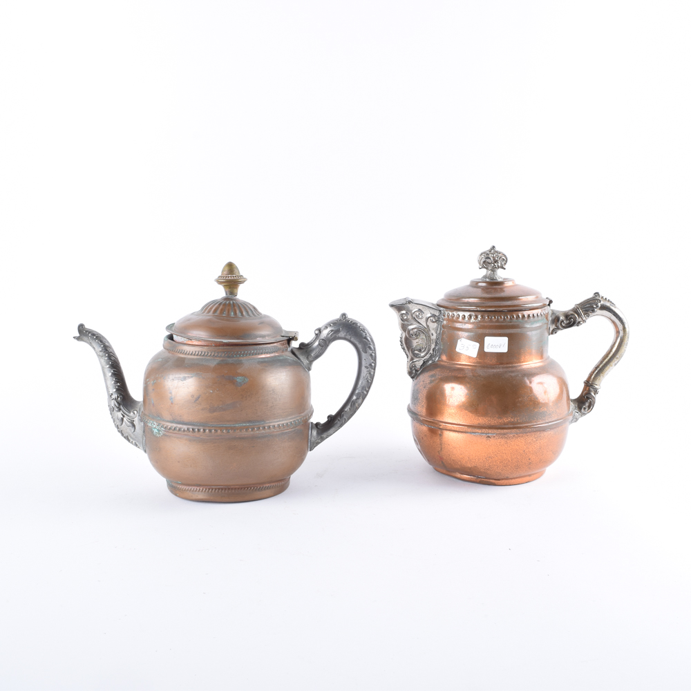 Copper and Silver Tone Coffee and Tea Kettles