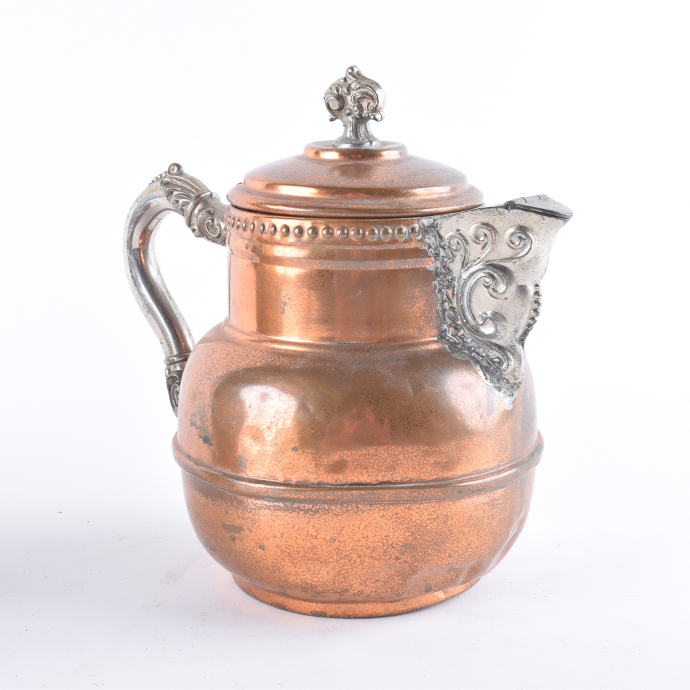 Copper and Silver Tone Coffee and Tea Kettles