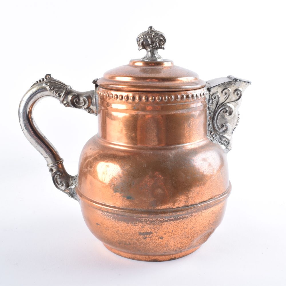 Copper and Silver Tone Coffee and Tea Kettles