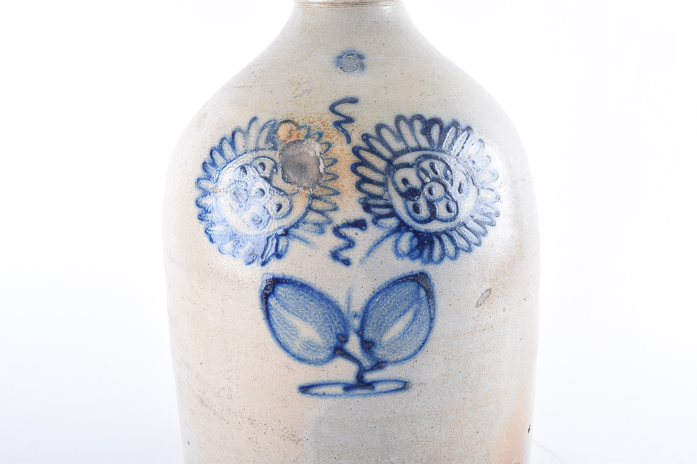 Stoneware Jug with Cobalt Daisy Design