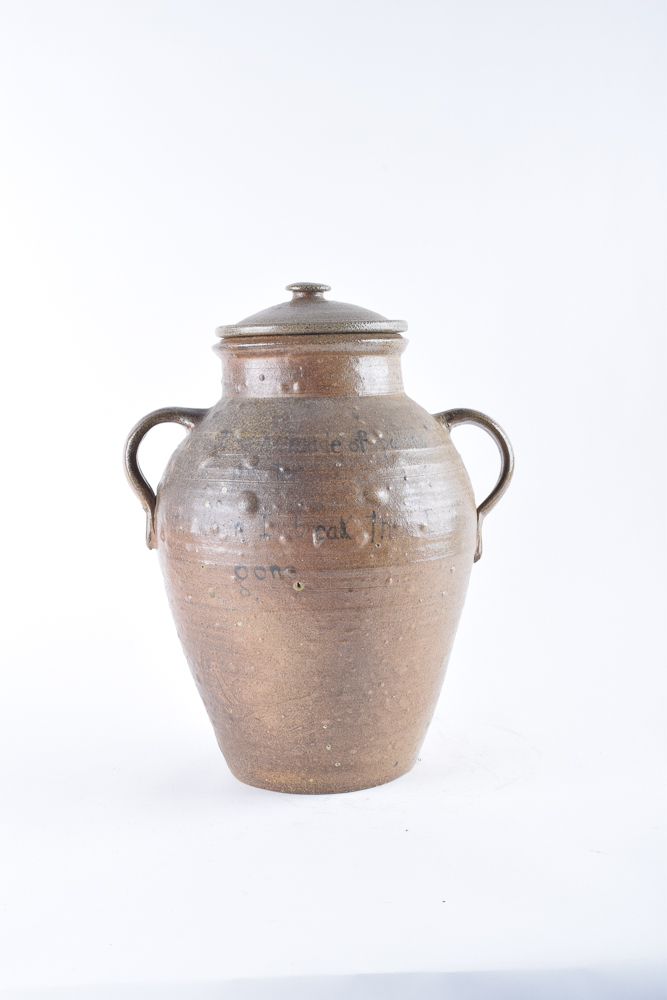 Vintage Lidded Wheel-Thrown Stoneware Crock
